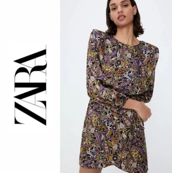 Zara Dresses & Skirts - Zara Paisley Print Open Keyhole Back Long Sleeve Partially Lined Mini Dress, XS